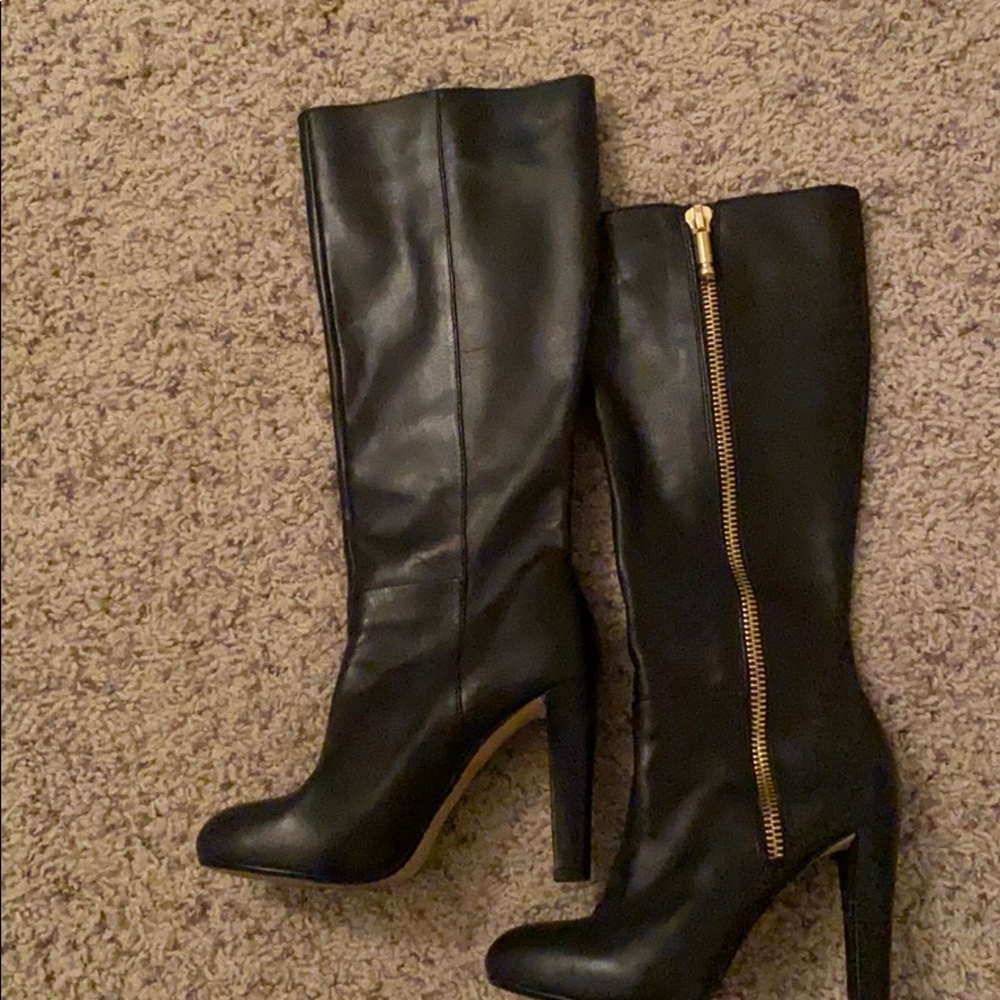 Black leather boots with 4” heel